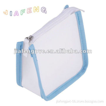Solid White Color Mini EVA Zipper Packing Bag with Blue Piping